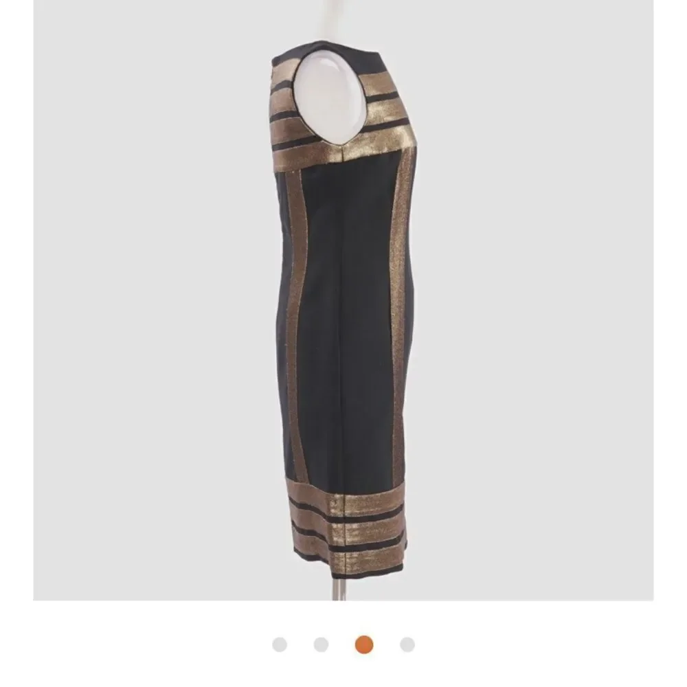 Tory Burch Black and Gold Striped Midi Dress